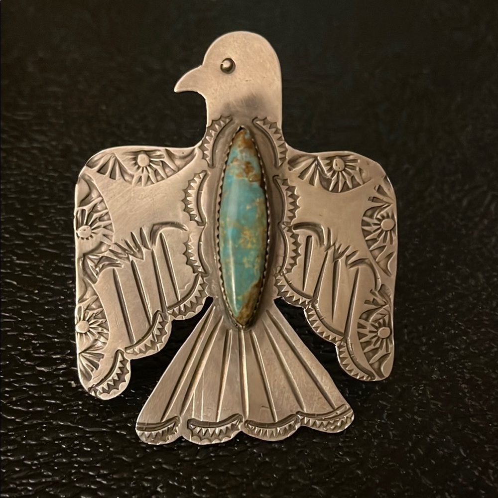 Huge Native American sterling silver and turquoise statement ring